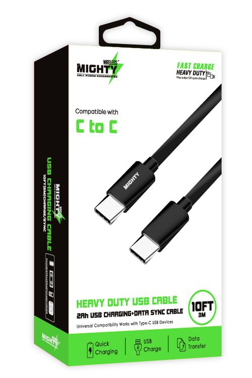 Mighty Fast Charging 10FT Type-C to Type-C Cable Black MK24
